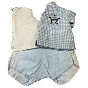 Vtg Nannette Bubble Shorts Outfit Baby Boy 6 Months Shirt White Blue Tattersall